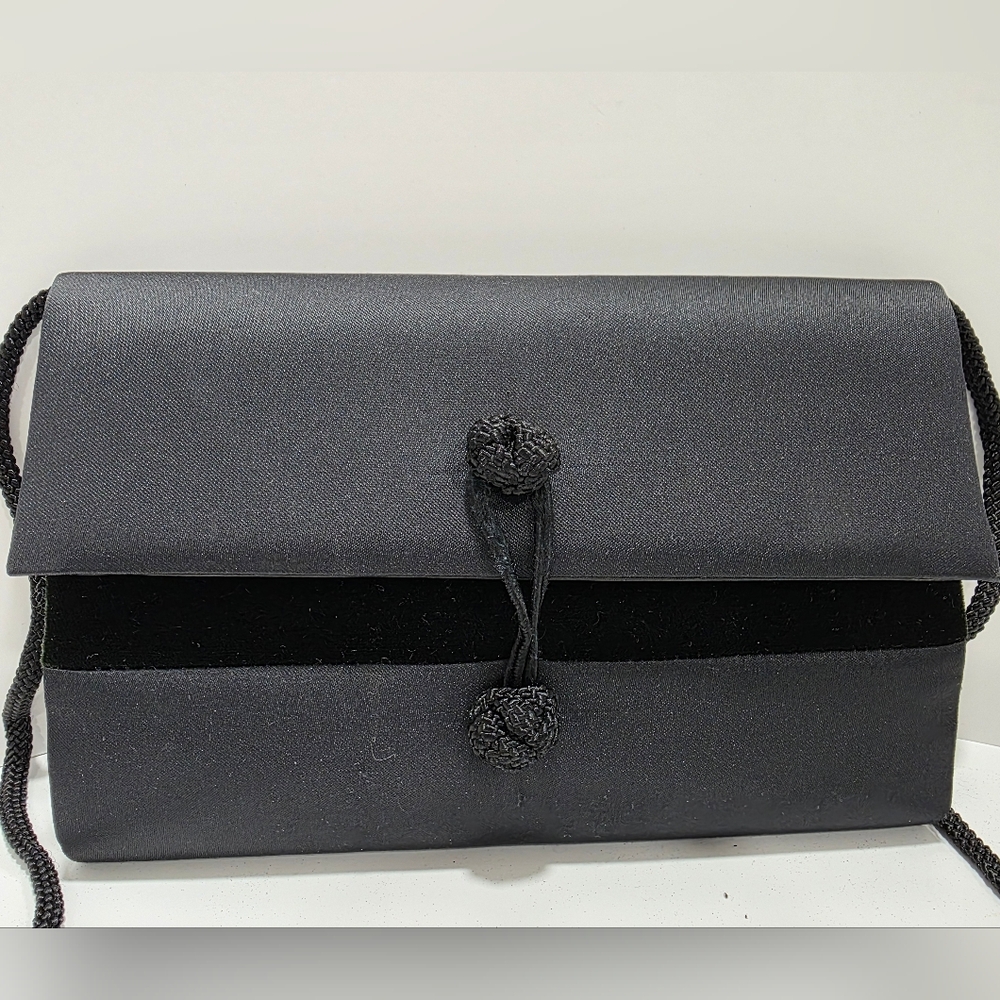 Vintage Black Satin & Velvet Clutch with Knot Detail NWOT